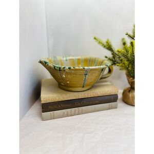 Dianne Cash Studio Pottery Batter Bowl Green Drip Glaze Signed 2008